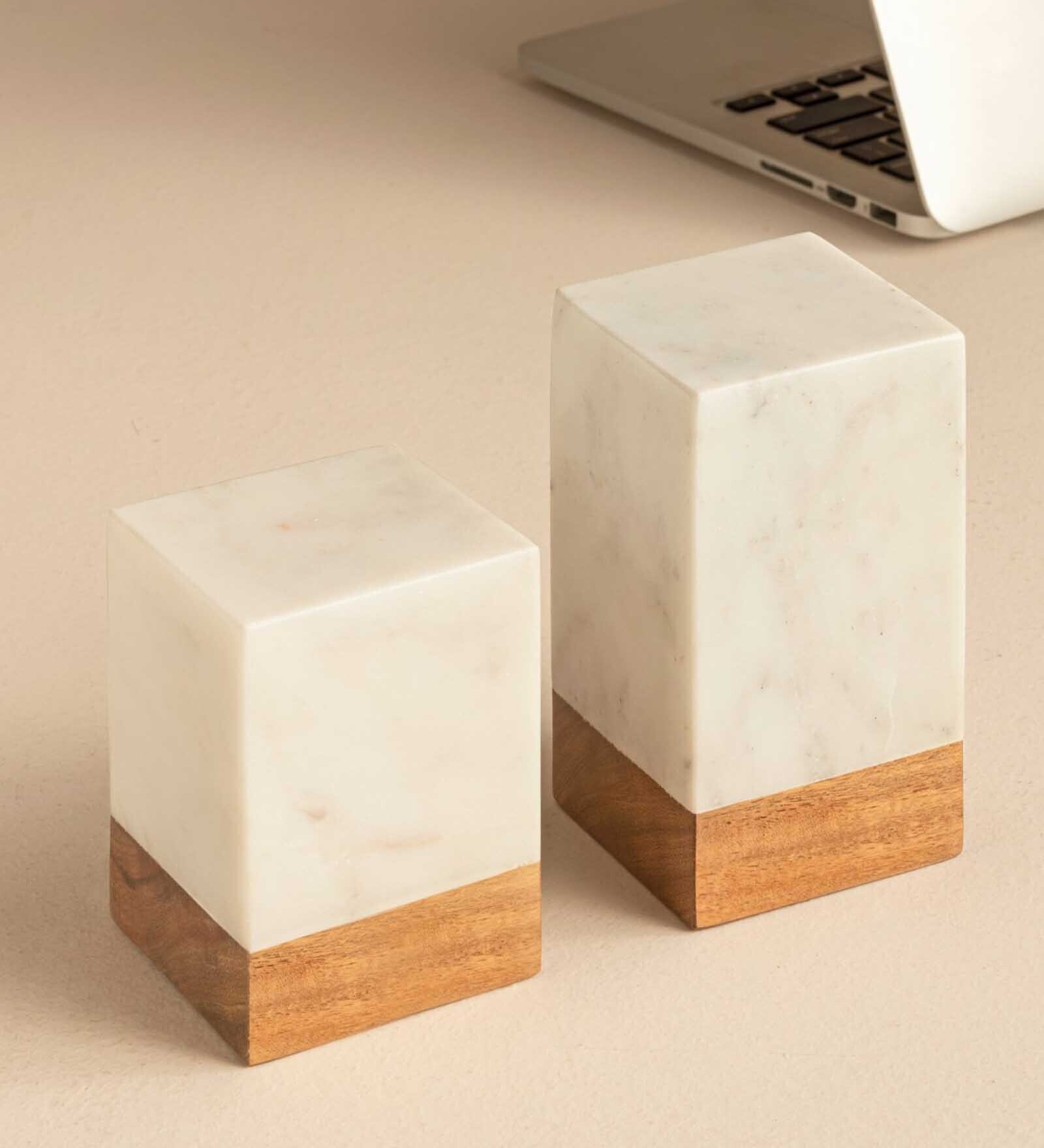 Block White & Brown Engineered Wood Bookend